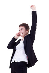 Image showing woman on the phone winning