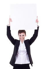 Image showing woman holding a white blank board