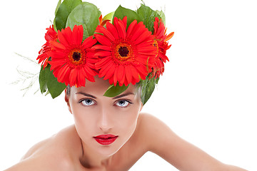 Image showing woman wearing a gerbera wreath