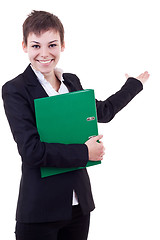 Image showing business woman with folder presenting