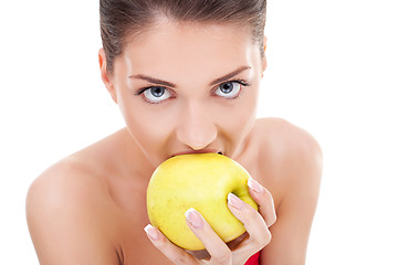 Image showing woman about to bite into an apple