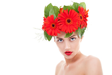 Image showing woman wearing gerbera flowers 