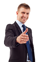Image showing Business man saying welcome 