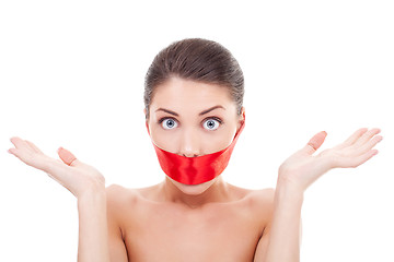 Image showing amazed woman with mouth covered