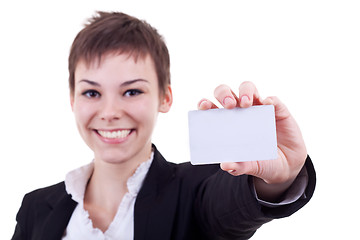 Image showing Businesswoman with card 