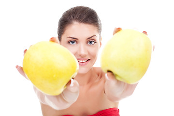 Image showing woman offering apples