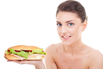 Image showing woman holding fresh tasty sandwich