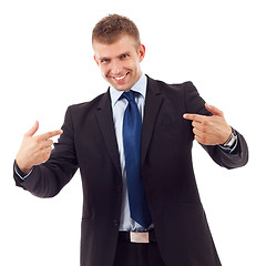 Image showing business man points to himself