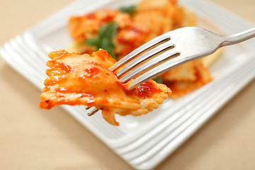 Image showing Ravioli on a fork