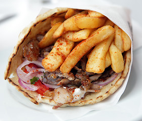 Image showing Greek pork souvlaki wrap