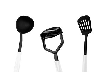 Image showing black kitchen utensils isolated on white