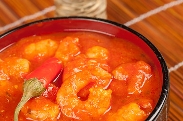 Image showing Hot Chinese prawns