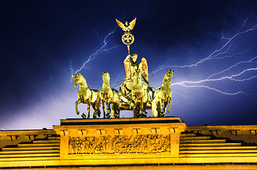 Image showing Sky above Quadriga Monument, Brandenburg Gate in Berlin