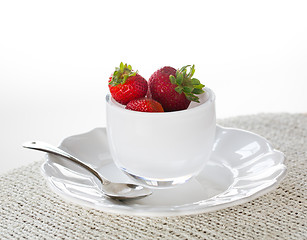 Image showing Breakfast of strawberries in glass dish