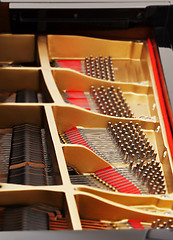 Image showing Interior of grand piano with strings