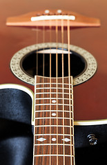 Image showing View down the fretboard of guitar