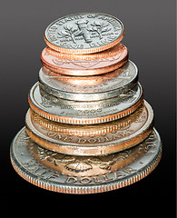 Image showing Stack of USA currency coins in macro