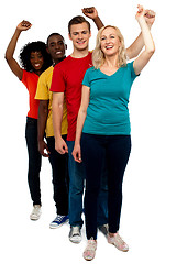 Image showing Excited group of cheerful people, full length shot