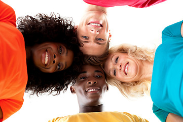 Image showing Friends making circle and looking down at camera