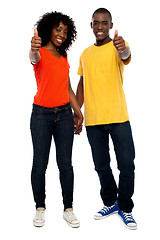Image showing Happy african couple showing thumbs up