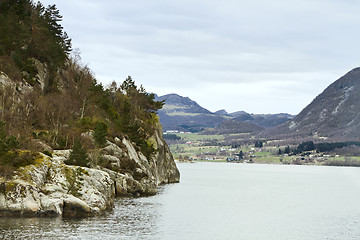 Image showing steep rock at coast in norway