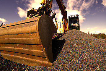 Image showing excavator on construction of industrial factory