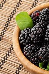 Image showing Perfect Blackberries in Wooden Bowl
