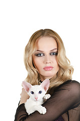 Image showing woman with oriental shorthair cat