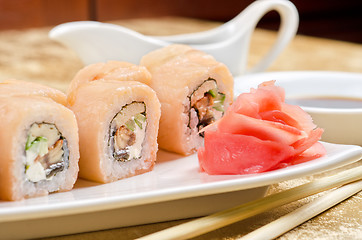 Image showing shrimp and eel sushi roll