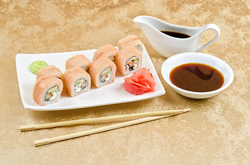 Image showing shrimp and eel sushi roll