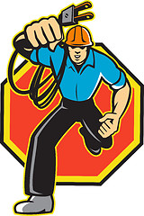 Image showing Electrician Worker Running Electrical Plug