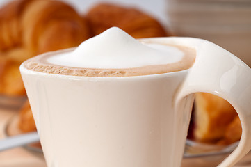 Image showing fresh croissant french brioche and coffee