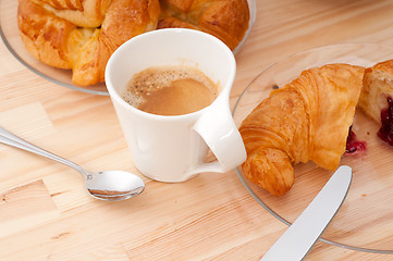 Image showing fresh croissant french brioche and coffee