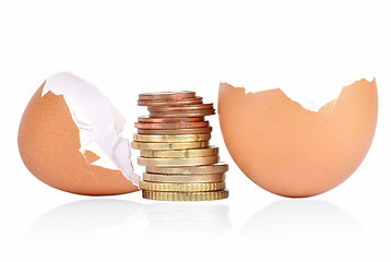 Image showing Egg Shell and Money