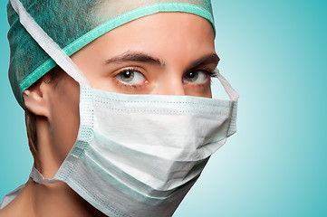 Image showing Female Surgeon with face mask