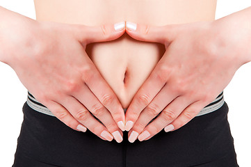 Image showing Woman with hands around belly button