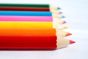 Image showing Color pencil crayons on white background