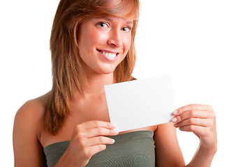 Image showing Woman Showing Blank Business Card