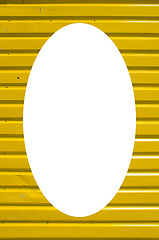 Image showing Wall yellow wooden planks and white oval in center 