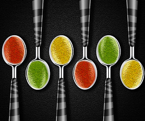 Image showing  spices on spoons