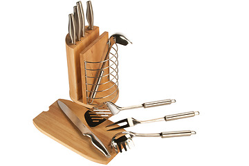 Image showing Silver kitchen utensils