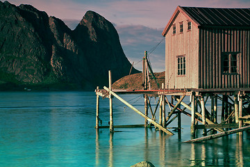 Image showing Old fishing port by fjord