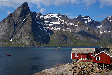 Image showing Fishing hut by fjord