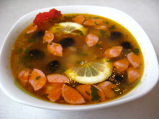 Image showing The plate with tasty soup