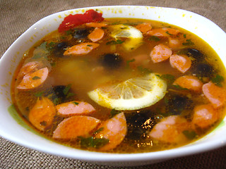 Image showing The plate with tasty soup