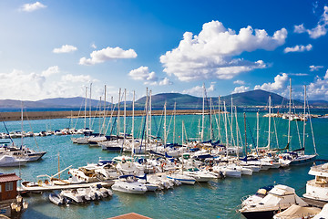 Image showing White yachts in the port
