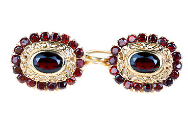 Image showing gold earrings with ruby â€‹