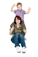 Image showing Mom and her young son playing