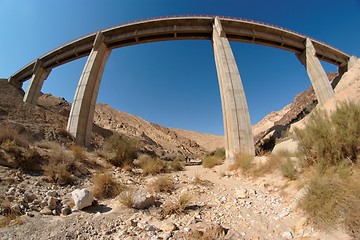 Image showing Fisgeye view of bridge in the desert