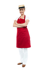 Image showing Beautiful confident chef posing in style, arms folded